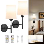 Battery Operated Wall Sconce Set of 2, LED Remote Dimmable
