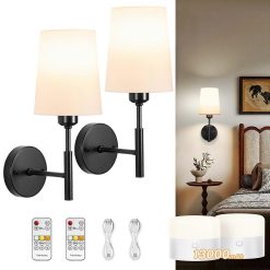 Battery Operated Wall Sconce Set of 2, LED, 13000mAh Rechargeable, Remote Dimmable