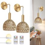 Rechargeable Rattan Wall Sconce Set of 2 with Remote