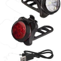 USB Rechargeable Bike Light Set - Front & Rear, 4 Modes