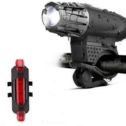 USB Rechargeable Front & Rear Bike Lights - Waterproof, 4 Lighting Modes