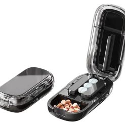 Pill cutter with 1/2 dose adjustment, black