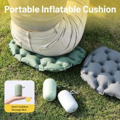 Portable Outdoor Inflatable Seat Cushion, Multi-Functional Inflatable Storage Box and Seat Cushion Combo, Portable Folding Seat Cushion for Camping and Travel, Portable Push-to-Inflate Cushion - Olive Green