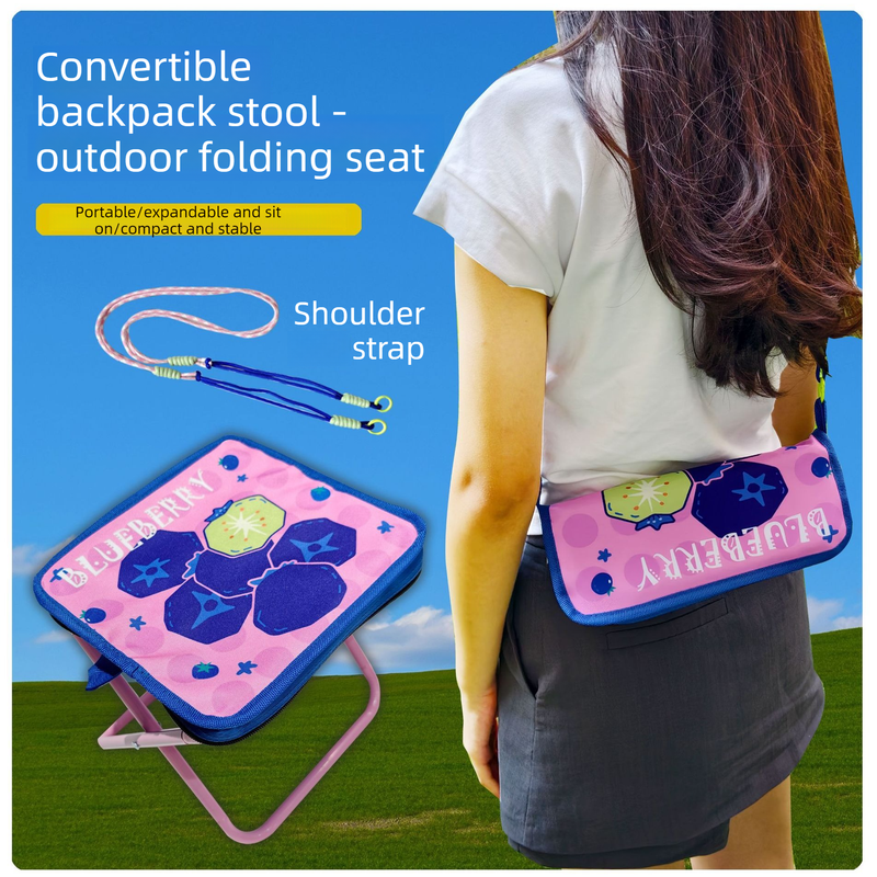 Portable folding camping chair, versatile folding chair for outdoor fishing, waiting in line, and picnics - Colorful Strawberry Pattern 2 Portable folding camping chair, versatile folding chair for outdoor fishing, waiting in line, and picnics - Colorful Strawberry Pattern - Image 2