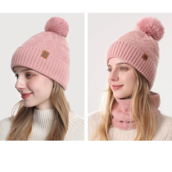 Alternative view of Women's Fashionable Winter 3-Piece Set: Knit Hat, Scarf, and Gloves.  A must-have for outdoor skiing and cycling - Pink
