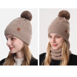 Alternative view of Women's Fashionable Winter 3-Piece Set: Knit Hat, Scarf, and Gloves.  A must-have for outdoor skiing and cycling - Khaki