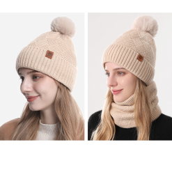 Alternative view of Women's Fashionable Winter 3-Piece Set: Knit Hat, Scarf, and Gloves.  A must-have for outdoor skiing and cycling—Beige