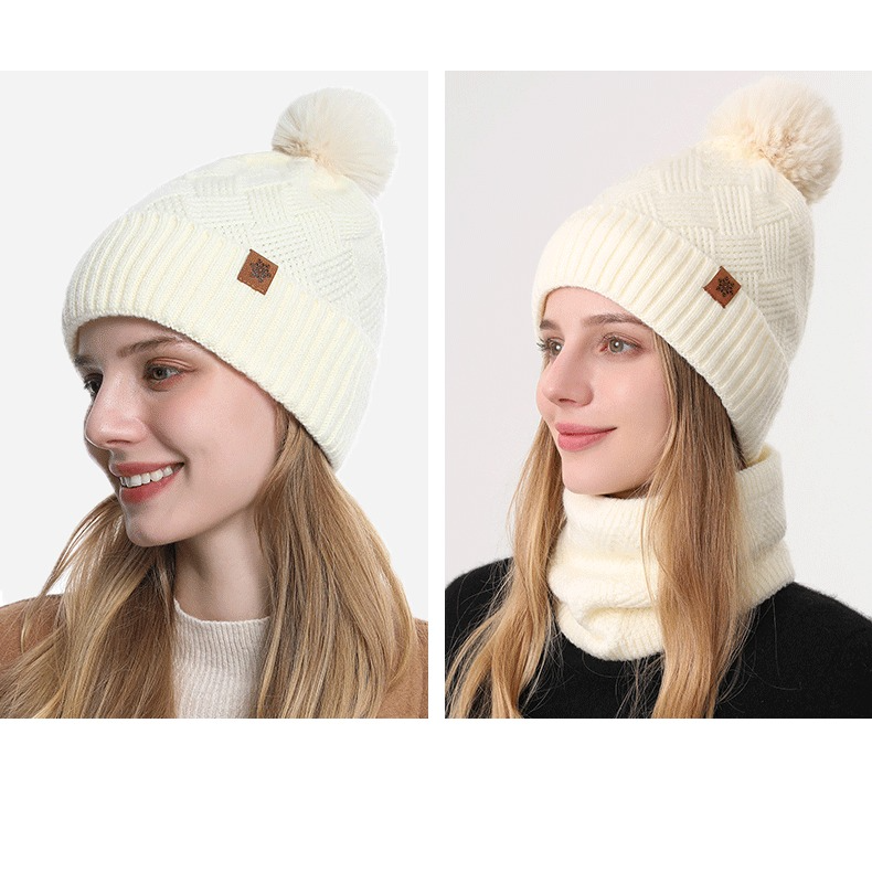 Women's Fashionable Winter 3-Piece Set: Knit Hat, Scarf, and Gloves. A must-have for outdoor skiing and cycling - Off-White 2 Women's Fashionable Winter 3-Piece Set: Knit Hat, Scarf, and Gloves. A must-have for outdoor skiing and cycling - Off-White - Image 2