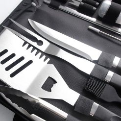 Alternative view of Complete Multi-Functional BBQ Tool Set, 31-Piece Deluxe BBQ Tool Set, Food-Grade Stainless Steel BBQ Tools with Wood-Grain Handles—Ideal for Home and Outdoor BBQs, Includes Portable Camping Storage Bag—Black