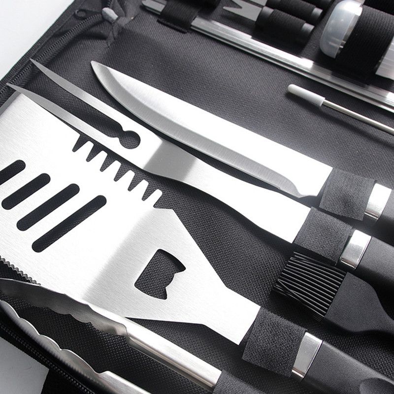 Complete Multi-Functional BBQ Tool Set, 31-Piece Deluxe BBQ Tool Set, Food-Grade Stainless Steel BBQ Tools with Wood-Grain Handles—Ideal for Home and Outdoor BBQs, Includes Portable Camping Storage Bag—Black 2 Complete Multi-Functional BBQ Tool Set, 31-Piece Deluxe BBQ Tool Set, Food-Grade Stainless Steel BBQ Tools with Wood-Grain Handles—Ideal for Home and Outdoor BBQs, Includes Portable Camping Storage Bag—Black - Image 2