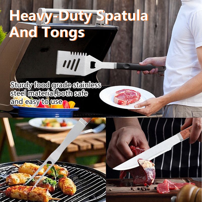 Complete Multi-Functional BBQ Tool Set, 31-Piece Deluxe BBQ Tool Set, Food-Grade Stainless Steel BBQ Tools with Wood-Grain Handles—Ideal for Home and Outdoor BBQs, Includes Portable Camping Storage Bag—Black 5 Complete Multi-Functional BBQ Tool Set, 31-Piece Deluxe BBQ Tool Set, Food-Grade Stainless Steel BBQ Tools with Wood-Grain Handles—Ideal for Home and Outdoor BBQs, Includes Portable Camping Storage Bag—Black - Image 5