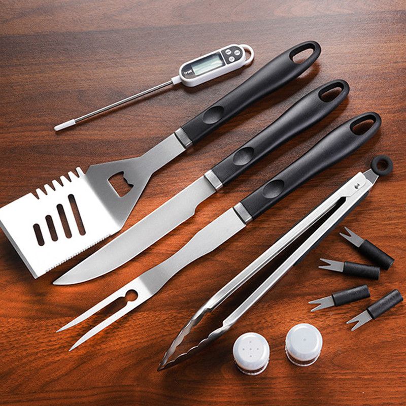 Complete Multi-Functional BBQ Tool Set, 31-Piece Deluxe BBQ Tool Set, Food-Grade Stainless Steel BBQ Tools with Wood-Grain Handles—Ideal for Home and Outdoor BBQs, Includes Portable Camping Storage Bag—Black 7 Complete Multi-Functional BBQ Tool Set, 31-Piece Deluxe BBQ Tool Set, Food-Grade Stainless Steel BBQ Tools with Wood-Grain Handles—Ideal for Home and Outdoor BBQs, Includes Portable Camping Storage Bag—Black - Image 7