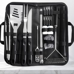 Complete Multi-Functional BBQ Tool Set, 31-Piece Deluxe BBQ Tool Set, Food-Grade Stainless Steel BBQ Tools with Wood-Grain Handles—Ideal for Home and Outdoor BBQs, Includes Portable Camping Storage Bag—Black 17 V1265 AU006 HEI 08