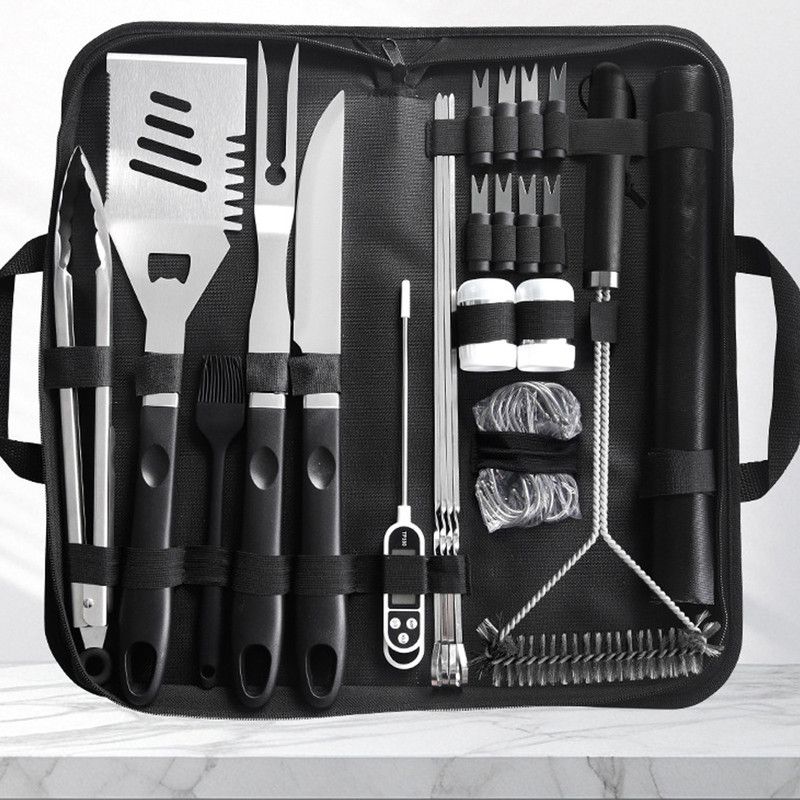 Complete Multi-Functional BBQ Tool Set, 31-Piece Deluxe BBQ Tool Set, Food-Grade Stainless Steel BBQ Tools with Wood-Grain Handles—Ideal for Home and Outdoor BBQs, Includes Portable Camping Storage Bag—Black 9 Complete Multi-Functional BBQ Tool Set, 31-Piece Deluxe BBQ Tool Set, Food-Grade Stainless Steel BBQ Tools with Wood-Grain Handles—Ideal for Home and Outdoor BBQs, Includes Portable Camping Storage Bag—Black - Image 9