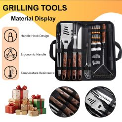 Alternative view of Complete Multi-Functional BBQ Tool Set, 31-Piece Deluxe BBQ Tool Set, Food-Grade Stainless Steel BBQ Tools with Wood-Grain Handles—Ideal for Home and Outdoor BBQs, Includes Portable Camping Storage Bag—Wood-Grain Finish