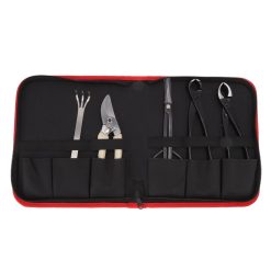 Alternative view of 5-piece bonsai tool set with carbon steel scissors and pruning shears