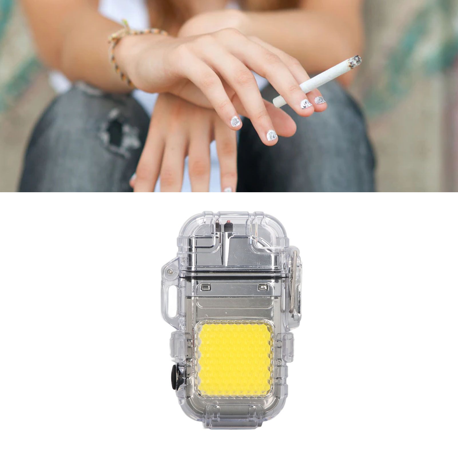 Arc Cigarette Lighter IP56 Waterproof Wind Proof LED Lighting Portable Multifunctional Dual Arc Lighter Silver 11 Arc Cigarette Lighter IP56 Waterproof Wind Proof LED Lighting Portable Multifunctional Dual Arc Lighter Silver - Image 11