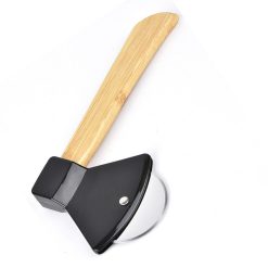 Alternative view of Pizza knife with bamboo handle and 430 steel blade