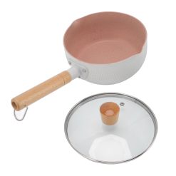 Alternative view of Sauce Pan Stick Proof Aluminum Alloy Multi Functional Milk Pot with Wooden Handle for Induction Gas Stove White