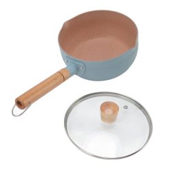 Alternative view of Sauce Pan Stick Proof Aluminum Alloy Multi Functional Milk Pot with Wooden Handle for Induction Gas Stove Blue