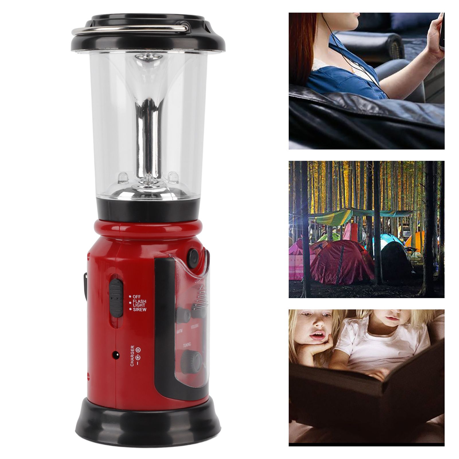 Radio Lantern Hand Crank USB Rechargeable Multi Functional AM FM Emergency Radio LED Flashlight for Camping Hiking Red 12 Radio Lantern Hand Crank USB Rechargeable Multi Functional AM FM Emergency Radio LED Flashlight for Camping Hiking Red - Image 12