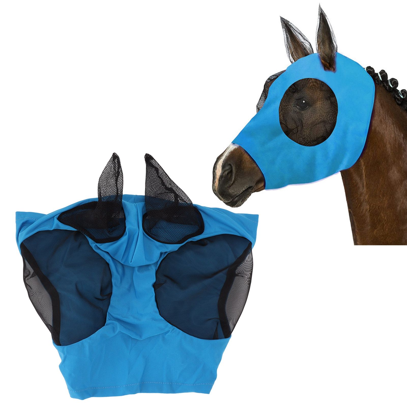 Horse Mesh Fly Mask Breathable Elastic Horse Face Mask with Ears Protection Riding Equestrian Equipment Blue 11 Horse Mesh Fly Mask Breathable Elastic Horse Face Mask with Ears Protection Riding Equestrian Equipment Blue - Image 11