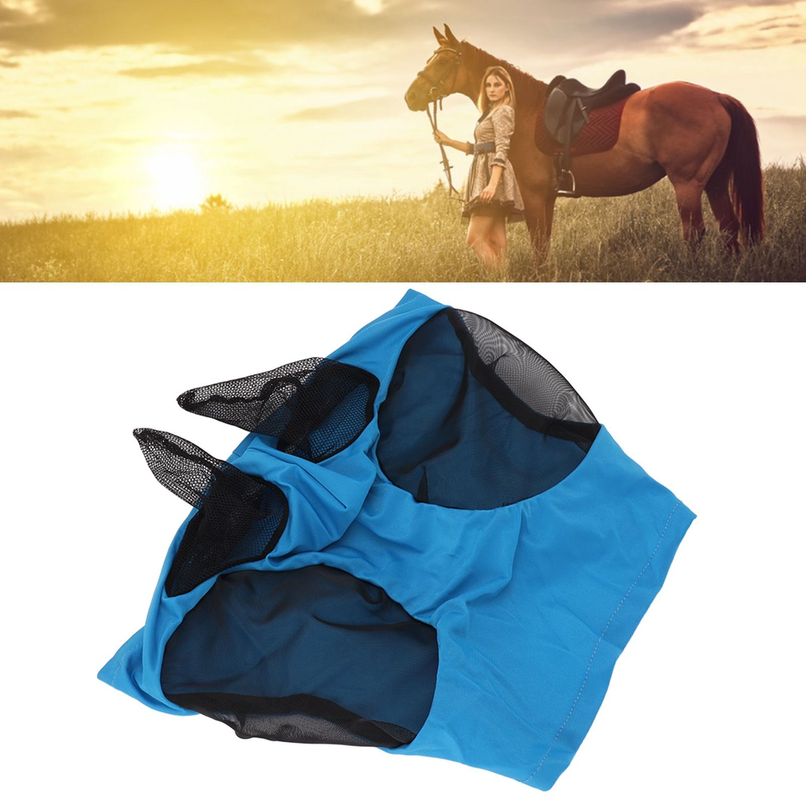 Horse Mesh Fly Mask Breathable Elastic Horse Face Mask with Ears Protection Riding Equestrian Equipment Blue 12 Horse Mesh Fly Mask Breathable Elastic Horse Face Mask with Ears Protection Riding Equestrian Equipment Blue - Image 12