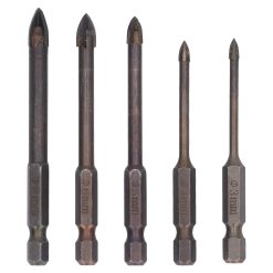 Alternative view of Drill Bit Set Unique Cross Design Cemented Carbide Hex Power Bits for Glass Ceramic Glass Tile Full Tile Brick Wall Wood 5 Piece Set