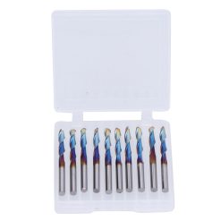 10Pcs Router Bits Tungsten Steel Spiral Flute Milling Cutter Tool with Plating Blue for Wood PVC Nylon
