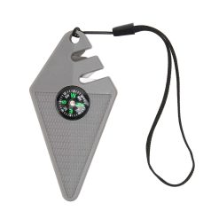 Alternative view of 2PCS 6 in 1 Outdoor Knife Sharpener with Compass Survival Whistle Fish Hook Grinding Polishing Portable Gray