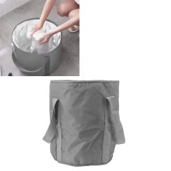 Foldable Foot Tub Polyester Double Layer Collapsible Camping Bucket with Storage Bag for Outdoor Grey 25 V1294 YM3117220219411 0421 10