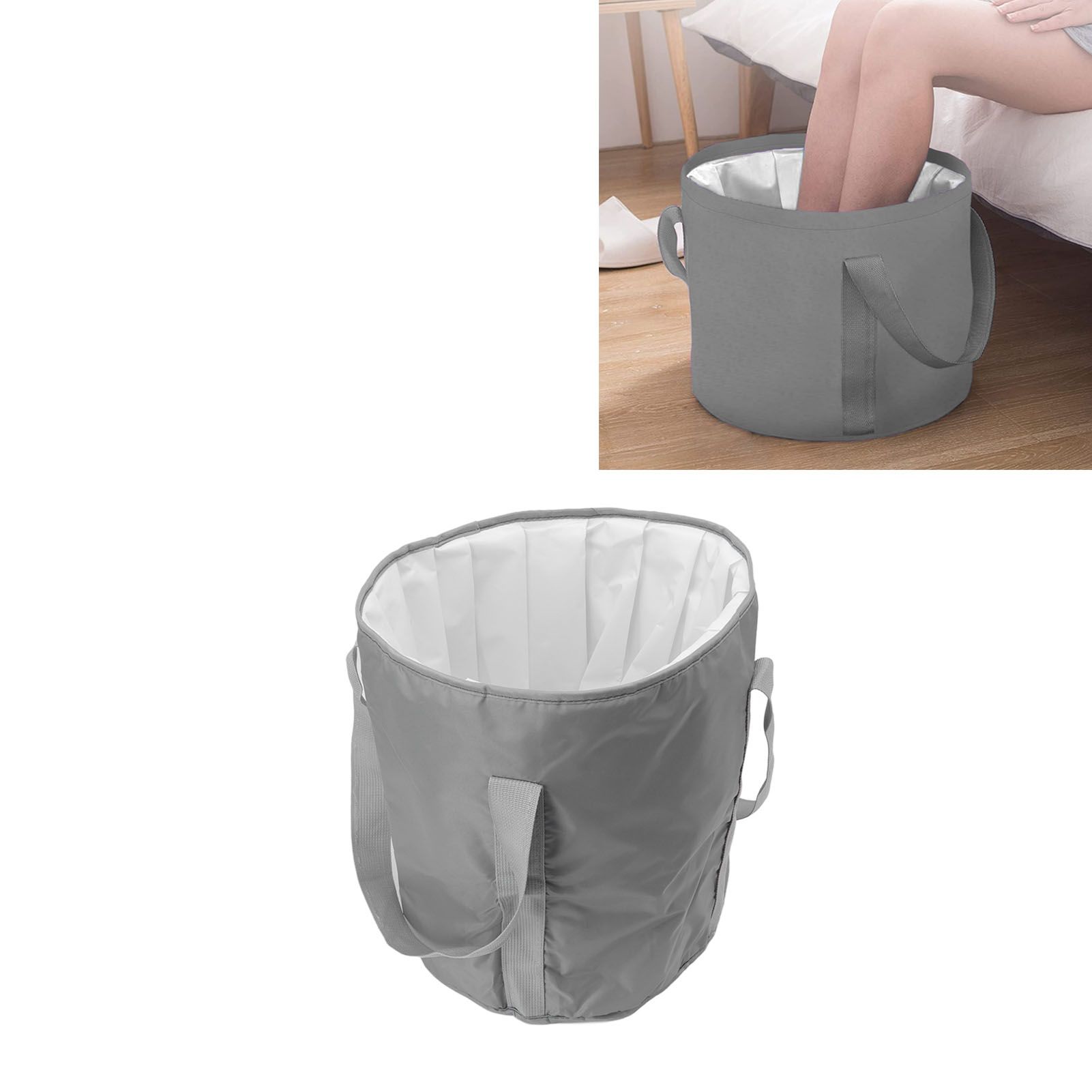 Foldable Foot Tub Polyester Double Layer Collapsible Camping Bucket with Storage Bag for Outdoor Grey 12 Foldable Foot Tub Polyester Double Layer Collapsible Camping Bucket with Storage Bag for Outdoor Grey - Image 12