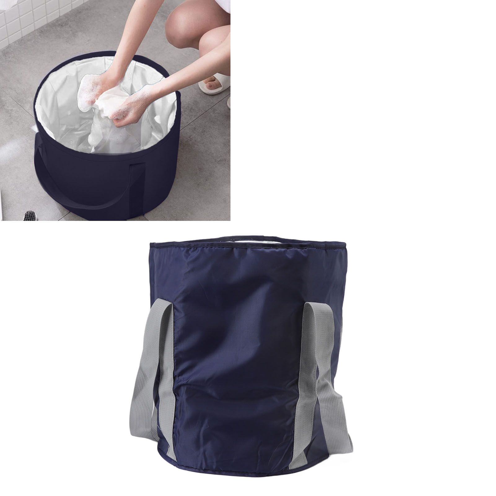 Foldable Foot Tub Polyester Double Layer Collapsible Camping Bucket with Storage Bag for Outdoor Navy Blue 11 Foldable Foot Tub Polyester Double Layer Collapsible Camping Bucket with Storage Bag for Outdoor Navy Blue - Image 11