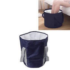 Foldable Foot Tub Polyester Double Layer Collapsible Camping Bucket with Storage Bag for Outdoor Navy Blue 26 V1294 YM3117220219414 0421 11