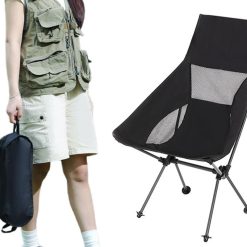 Portable Compact Camping Chair for Outdoor Camp Travel Picnic Lightweight Folding High Back Camping Chair With Head Support -Black