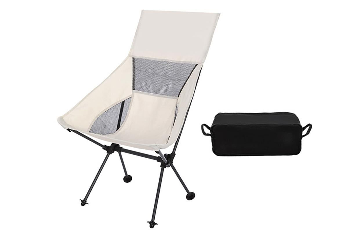 Portable Compact Camping Chair for Outdoor Camp Travel Picnic Lightweight Folding High Back Camping Chair With Head Support -Beige 2 Portable Compact Camping Chair for Outdoor Camp Travel Picnic Lightweight Folding High Back Camping Chair With Head Support -Beige - Image 2