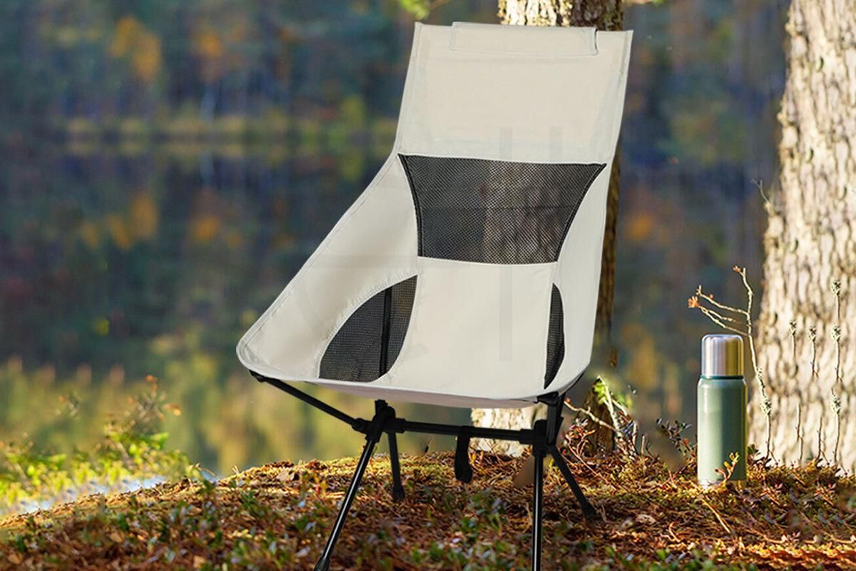Portable Compact Camping Chair for Outdoor Camp Travel Picnic Lightweight Folding High Back Camping Chair With Head Support -Beige 3 Portable Compact Camping Chair for Outdoor Camp Travel Picnic Lightweight Folding High Back Camping Chair With Head Support -Beige - Image 3