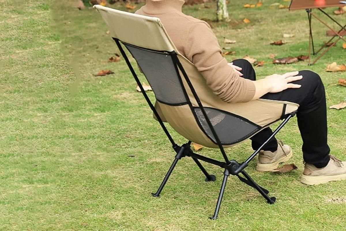 Portable Compact Camping Chair for Outdoor Camp Travel Picnic Lightweight Folding High Back Camping Chair With Head Support -Beige 4 Portable Compact Camping Chair for Outdoor Camp Travel Picnic Lightweight Folding High Back Camping Chair With Head Support -Beige - Image 4