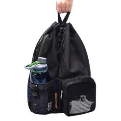 Alternative view of Mesh Beach Backpack with Wet Pocket Drawstring Waterproof Swimming Gym Bag for Men Women - Black