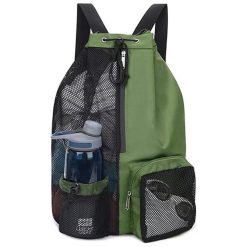Mesh Beach Backpack with Wet Pocket Drawstring Waterproof Swimming Gym Bag for Men Women - Green