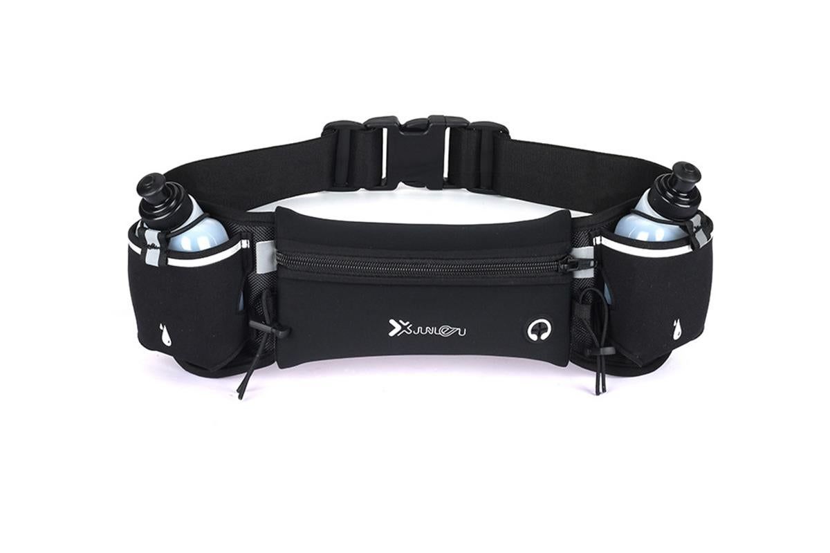 Hydration Running Belt with 2 Water Bottles and Phone Pouch for Marathon Hiking - Green 4 Hydration Running Belt with 2 Water Bottles and Phone Pouch for Marathon Hiking - Green - Image 4