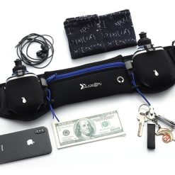 Alternative view of Hydration Running Belt with 2 Water Bottles and Phone Pouch for Marathon Hiking - Blue