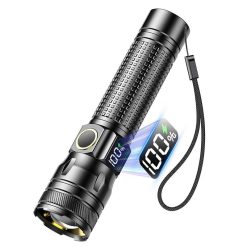 Rechargeable LED Flashlights with Digital Power Display Zoomable High Lumens Bright EDC Flashlight for Outdoor