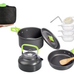 10Pcs Camping Cookware Mess Kit for Outdoor Camping Hiking Picnic -Green