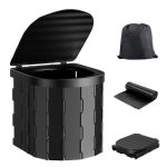 Portable camping toilet with lid, black
