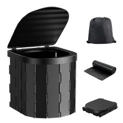 Portable Camping Toilet Folding Toilet for Adults with Lid -Black