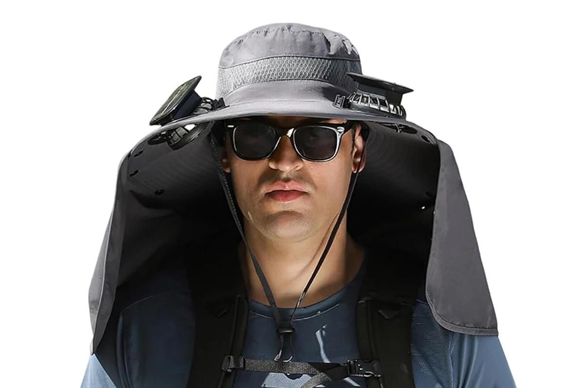 Outdoor Wide Brim Sun Hat With 2 Solar Fans Fishing And Beach Hat With Built In Fan -Dark Grey 1 Outdoor Wide Brim Sun Hat With 2 Solar Fans Fishing And Beach Hat With Built In Fan -Dark Grey