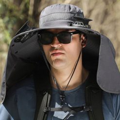 Alternative view of Outdoor Wide Brim Sun Hat With 2 Solar Fans Fishing And Beach Hat With Built In Fan -Dark Grey