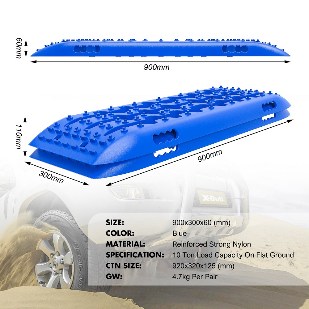 X-BULL 4X4 Recovery tracks 10T 2 Pairs/ Sand tracks/ Mud tracks/ Mounting Bolts Pins Gen 2.0 -Blue 1 X-BULL 4X4 Recovery tracks 10T 2 Pairs/ Sand tracks/ Mud tracks/ Mounting Bolts Pins Gen 2.0 -Blue