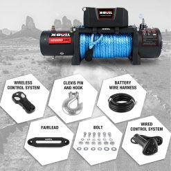Alternative view of X-BULL 12V Electric Winch 12000LBS synthetic rope 4wd Jeep with winch cover